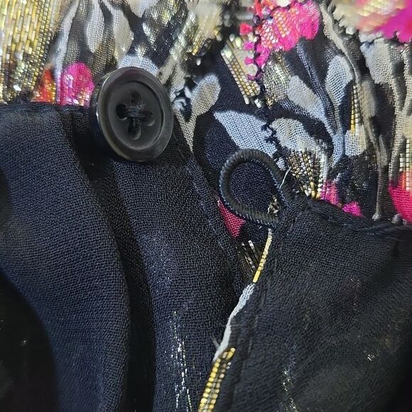 Kate Spade Silk Ruffle Metallic Floral Top Holiday Peplum - Picture 9 of 16